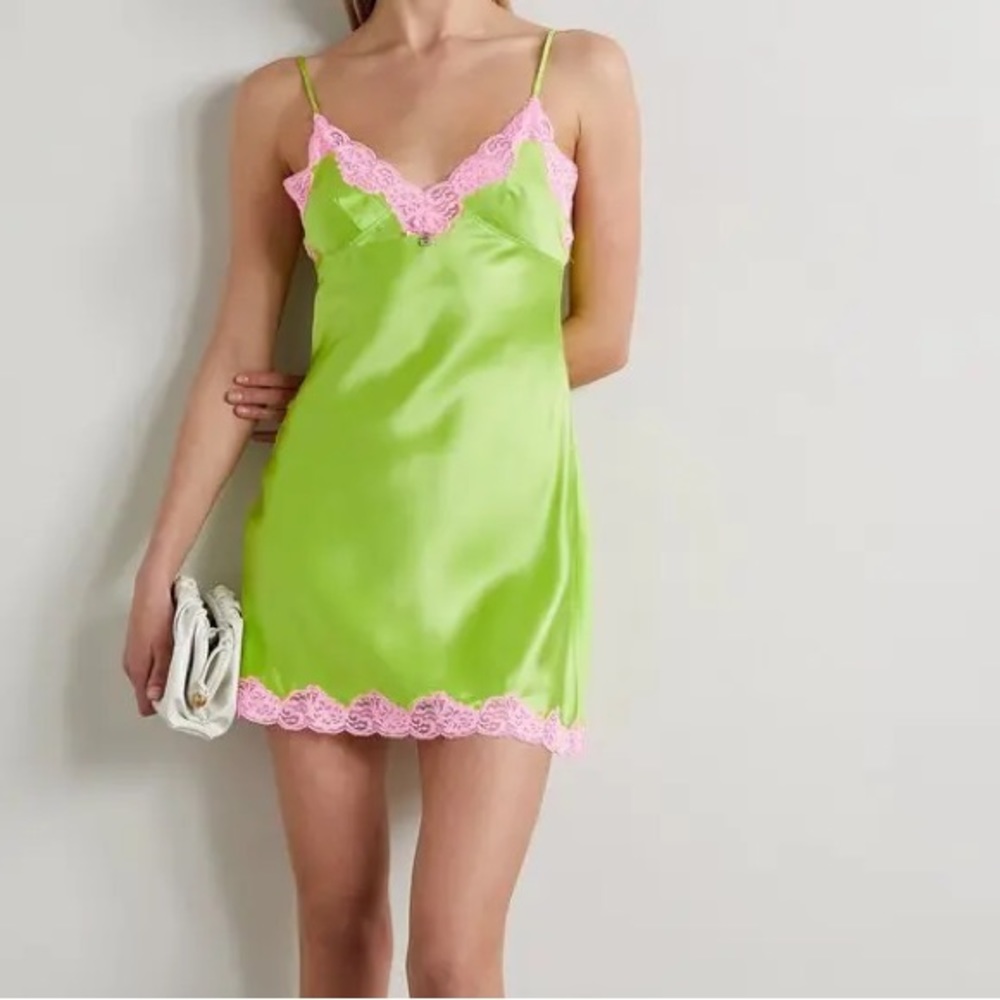 Alexander Wang green and pink slip dress
